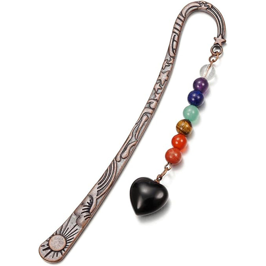 Vintage Natural Crystal 7 Chakra Round Bead Heart Bookmark Handmade Personalized Bookmark