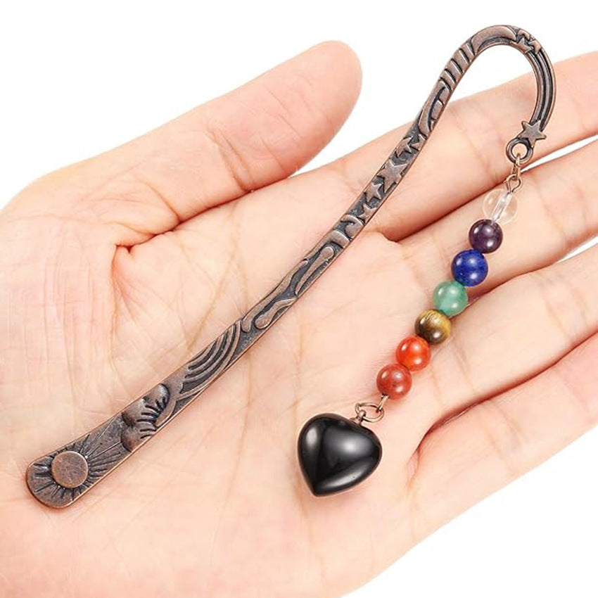 Vintage Natural Crystal 7 Chakra Round Bead Heart Bookmark Handmade Personalized Bookmark