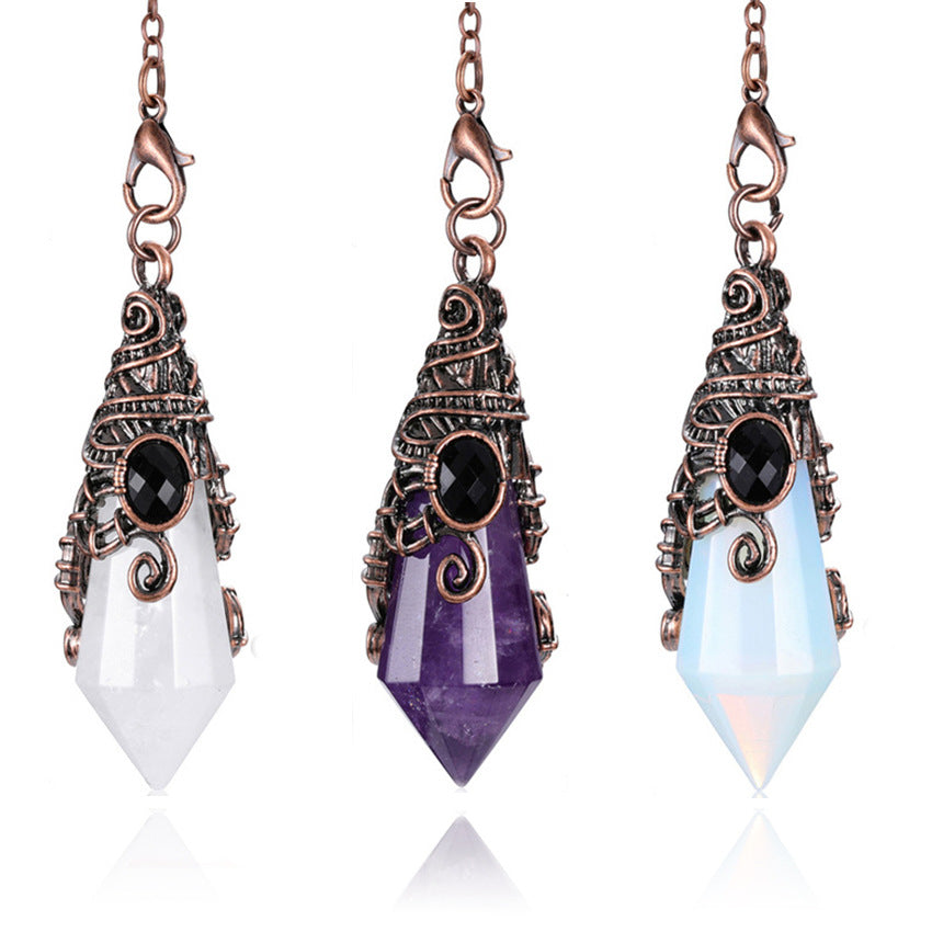 Vintage Red Copper Natural Stone Crystal Multi Facted Pendant Pendulums Pendulo Pendules