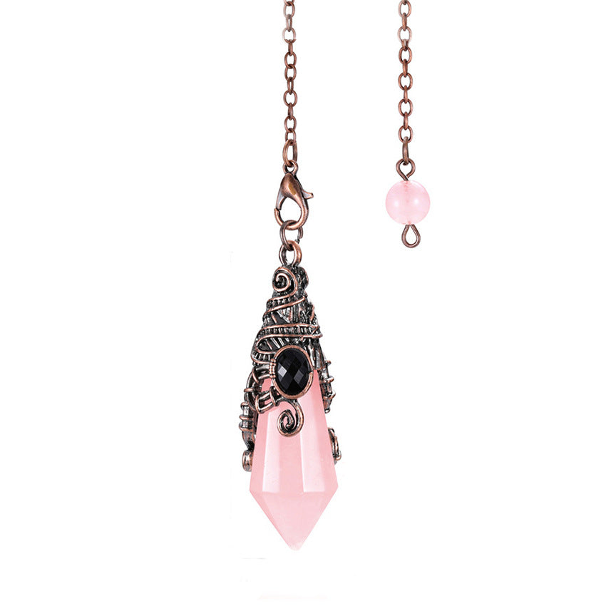 Vintage Red Copper Natural Stone Crystal Multi Facted Pendant Pendulums Pendulo Pendules