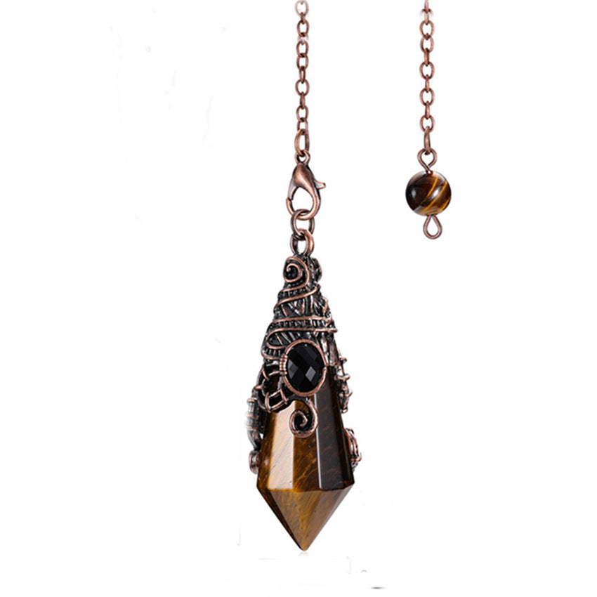 Vintage Red Copper Natural Stone Crystal Multi Facted Pendant Pendulums Pendulo Pendules