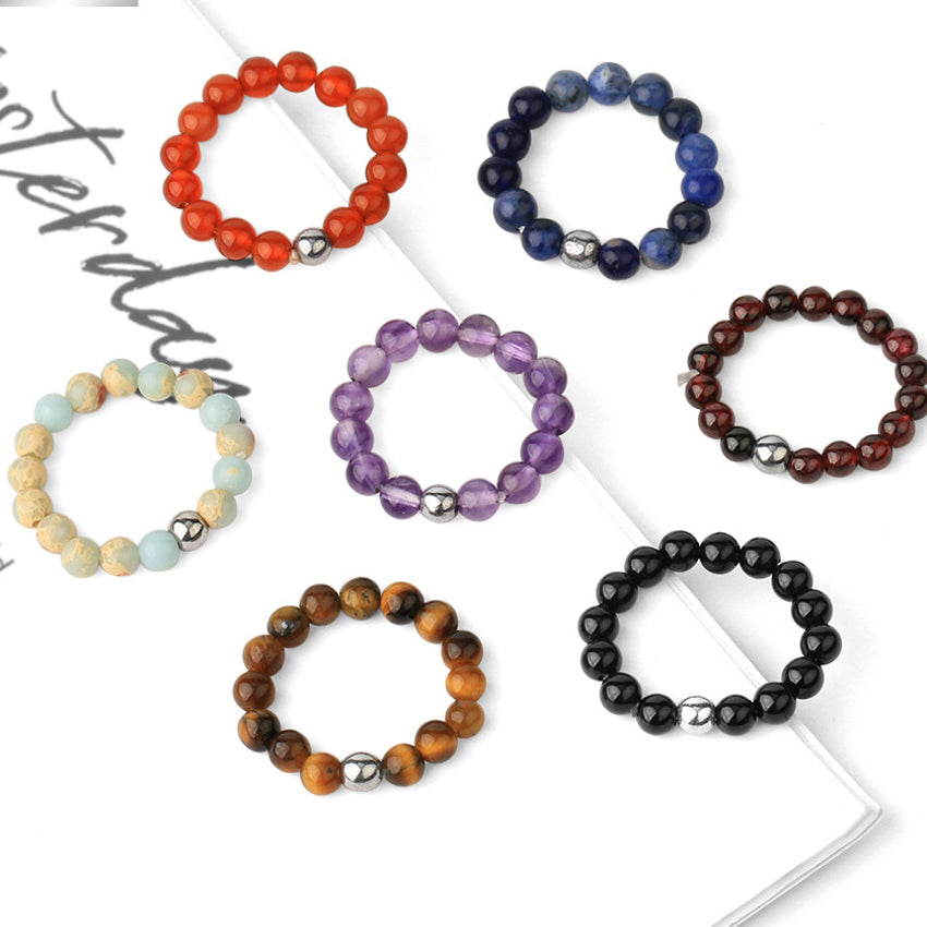 4mm Natural Stone Elastic Rope Beaded Adjustable Personalized Ring