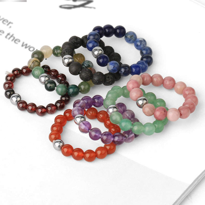 4mm Natural Stone Elastic Rope Beaded Adjustable Personalized Ring
