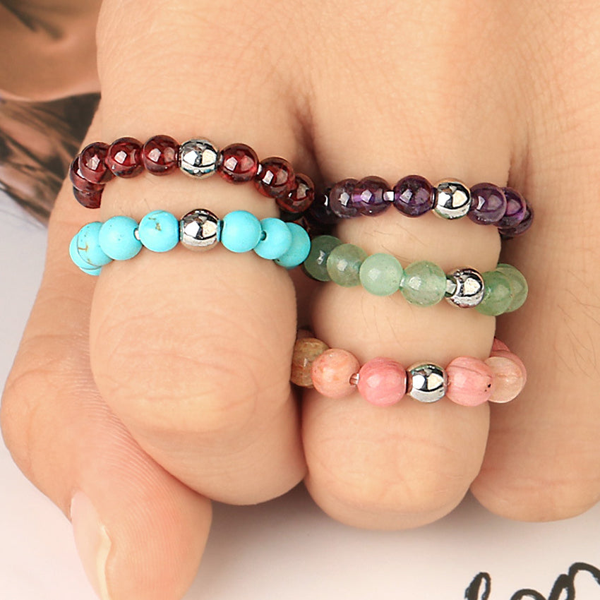 4mm Natural Stone Elastic Rope Beaded Adjustable Personalized Ring