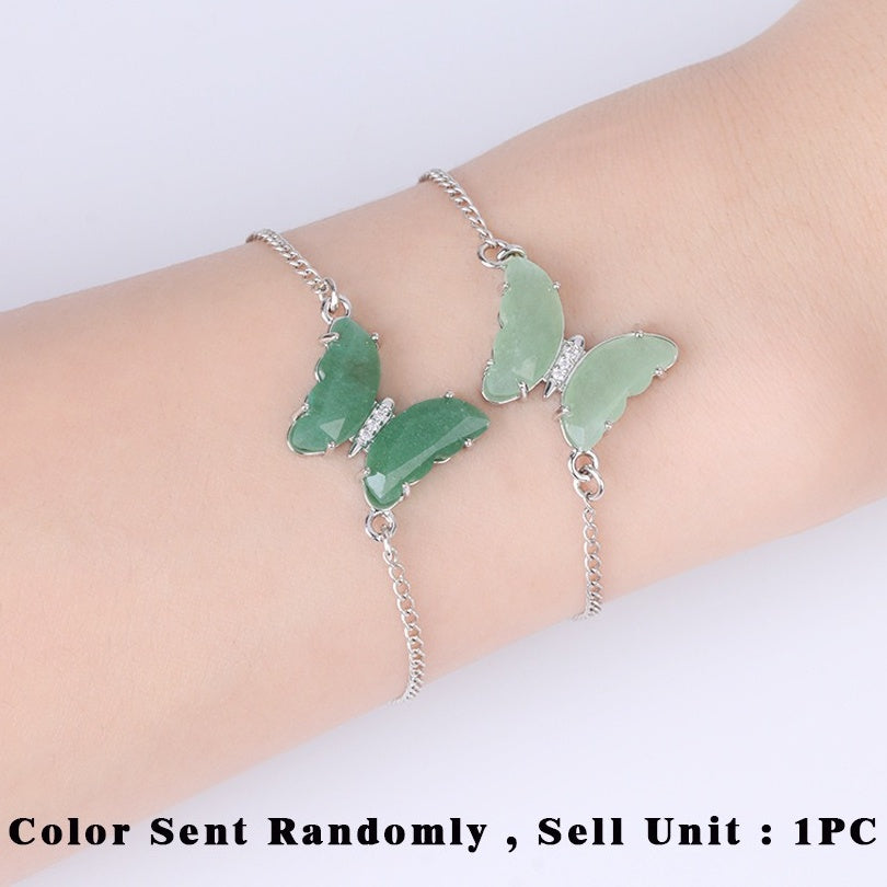 A5_Stainless Steel Butterfly Bracelet for Women Girl Reiki Natural Stone Crystal Silver Color Chain Bracelets Friendship Jewelry