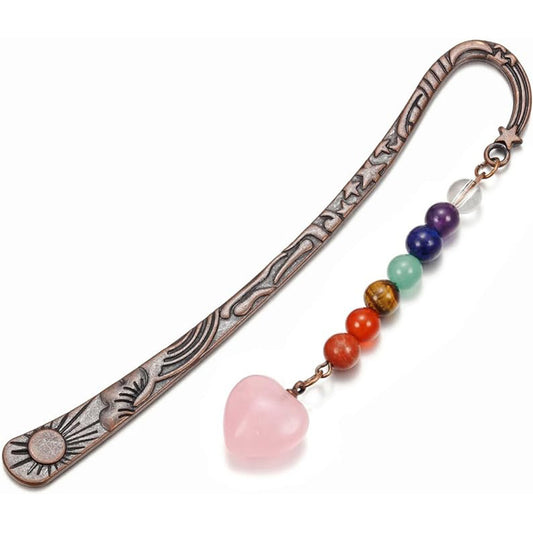 Vintage Natural Crystal 7 Chakra Round Bead Heart Bookmark Handmade Personalized Bookmark