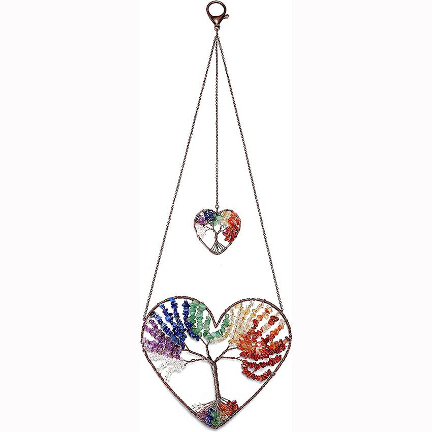 Natural Chips Stone 7 Chakra Heart Dream Catcher Indoor Home Decoration Curtain Pendant