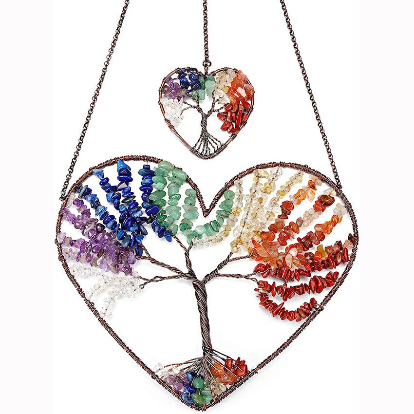 Natural Chips Stone 7 Chakra Heart Dream Catcher Indoor Home Decoration Curtain Pendant