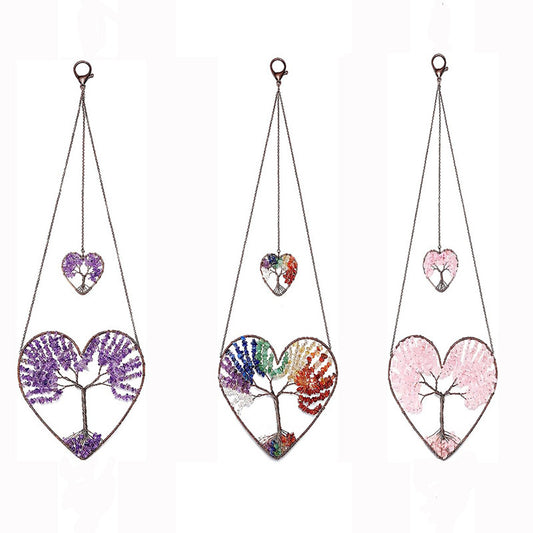 Natural Chips Stone 7 Chakra Heart Dream Catcher Indoor Home Decoration Curtain Pendant