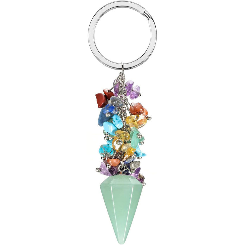 Natural Colorful Chips Stone pyramid Hexagonal Cone Keychain