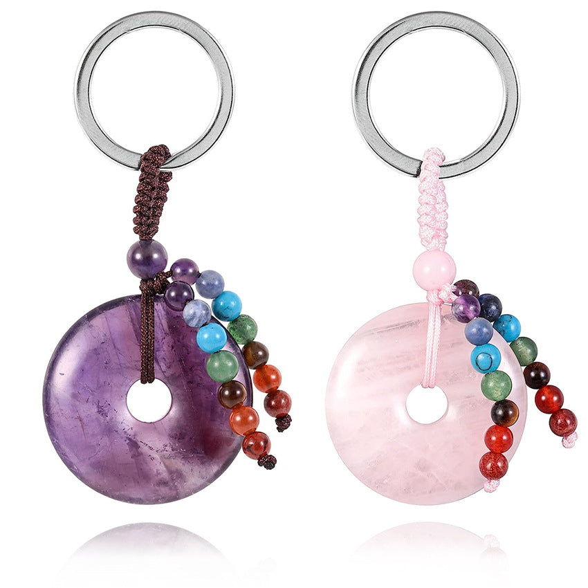 Natural Crystal Donut Keychain Creative Car Sachet Pendant