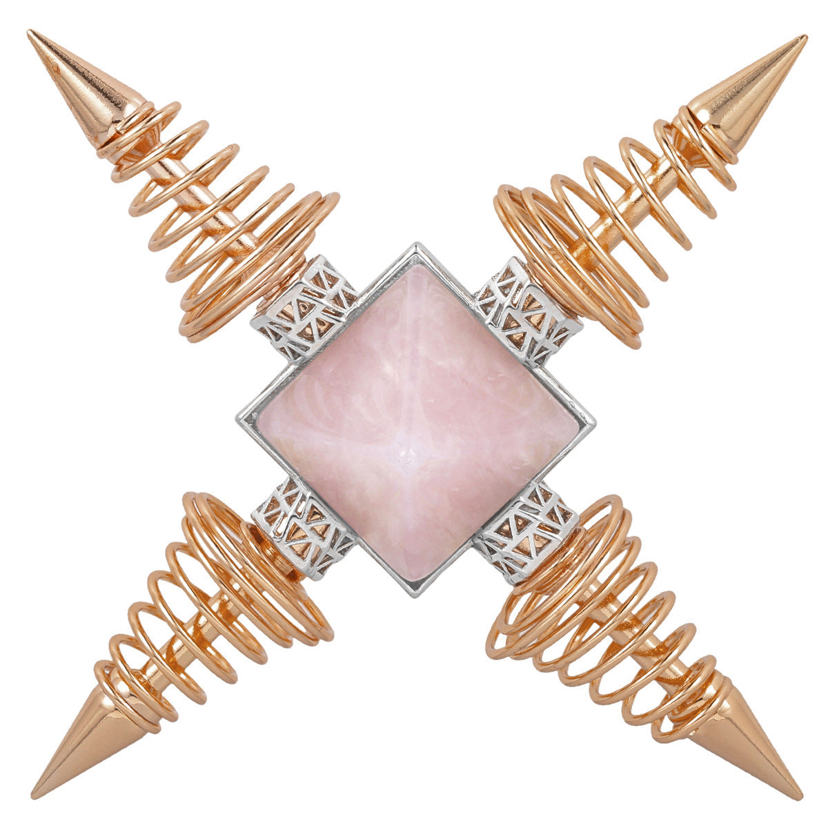 Rose Gold Conical Spring Energy Tower Natural Crystal Stone Pyramid Ornament Meditation Energy Transmitter