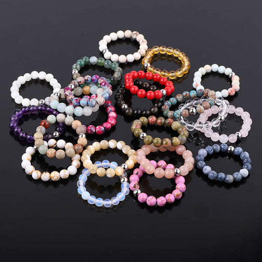 4mm Natural Stone Elastic Rope Beaded Adjustable Personalized Ring