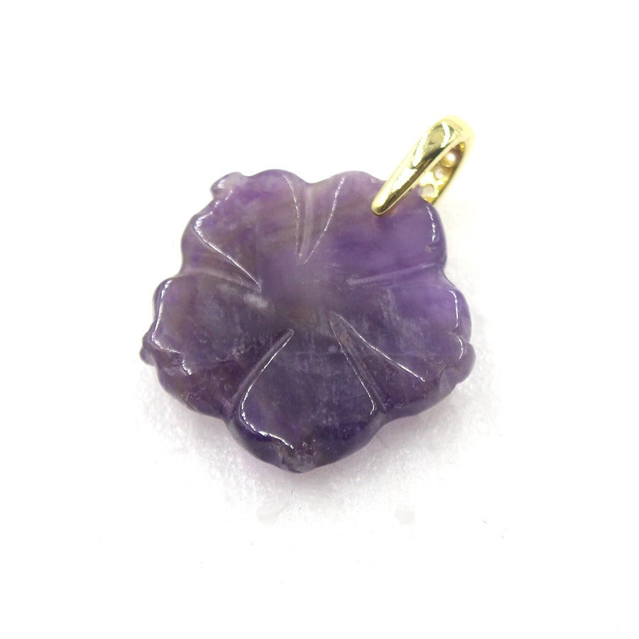 A1_New Natural Stone Crystal Carving Flower with White Zircon Pendant for Women Lady Necklace Jewelry