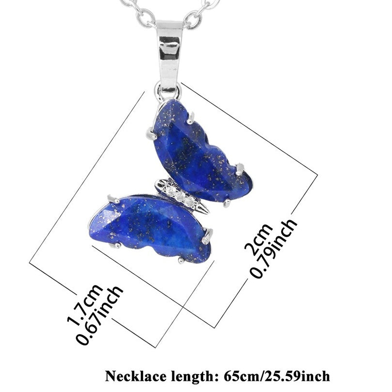 A2_Rock Crystal  Butterfly Necklaces Natural Stone Amethysts Clear Quartz Tiger Eye Pendants Necklace Jewelry for Lady Women