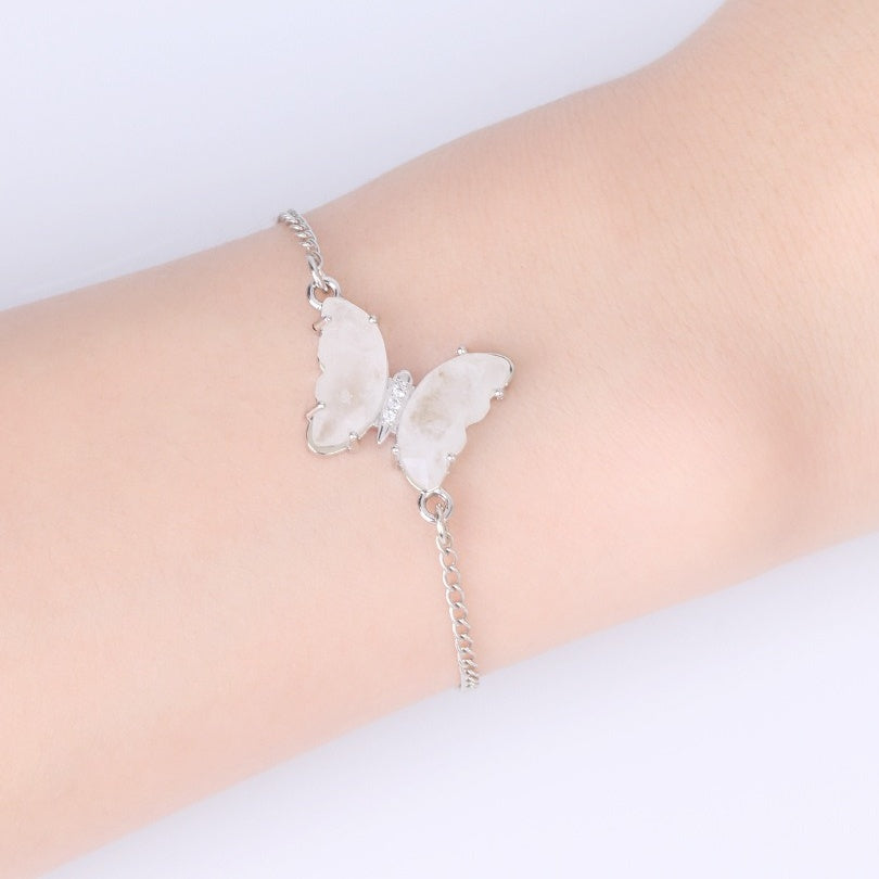A5_Stainless Steel Butterfly Bracelet for Women Girl Reiki Natural Stone Crystal Silver Color Chain Bracelets Friendship Jewelry