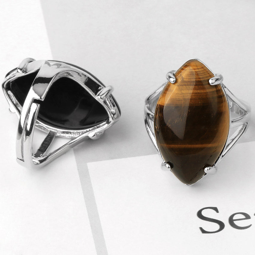 Horse Eye Fashion Opening Amethyst Ring Women's Natural Stone Bestselling Ring Jewelry