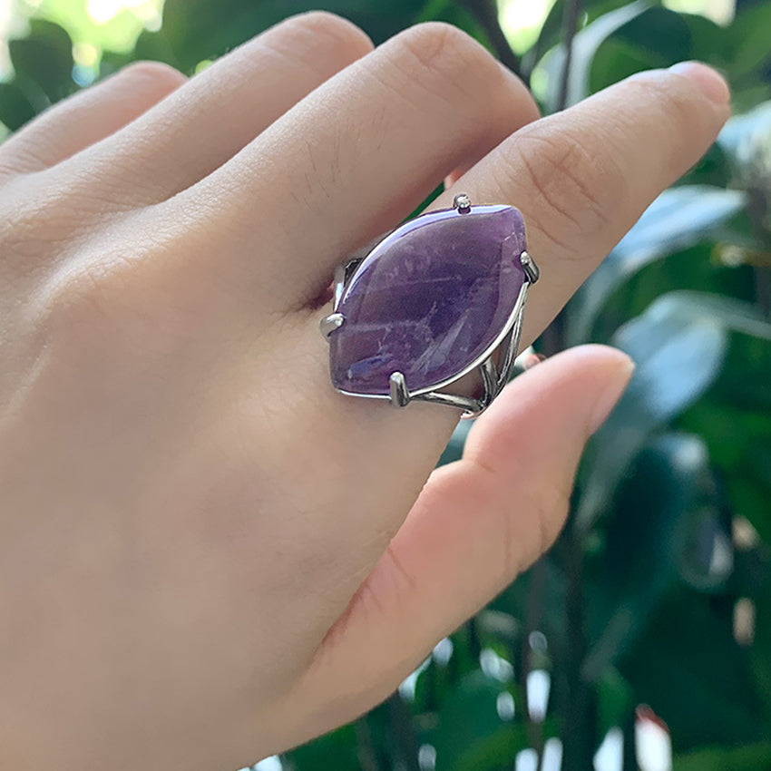 Horse Eye Fashion Opening Amethyst Ring Women's Natural Stone Bestselling Ring Jewelry