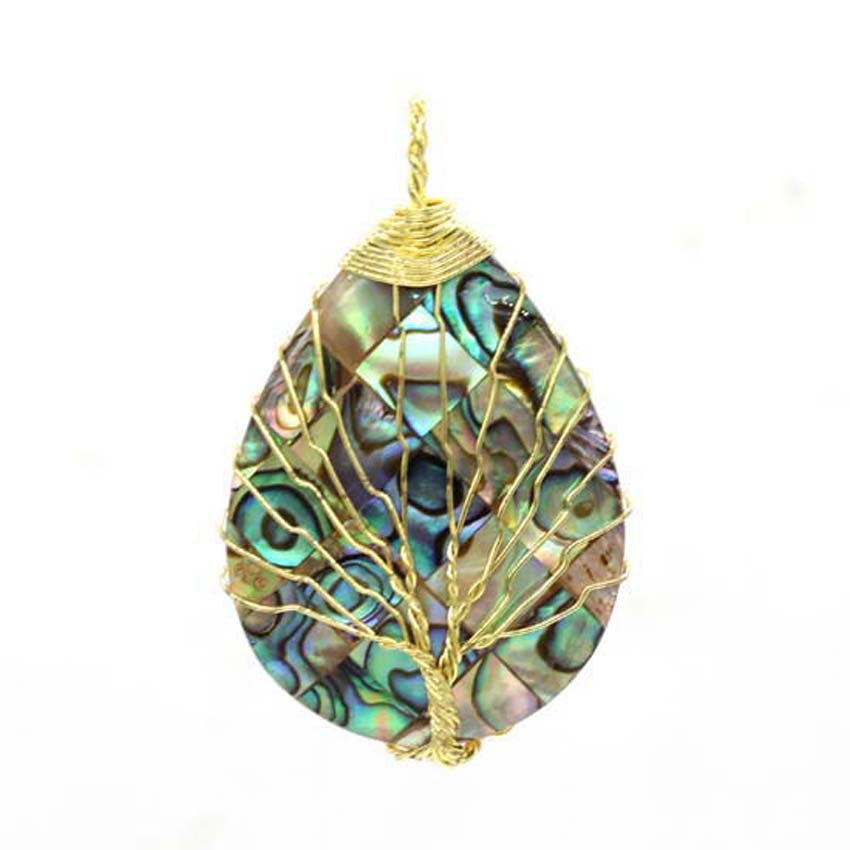 New Natural Abalone Shell Waterdrop Life of Tree Pendant Handmade Weaving Winding Splicing Creative Pendants