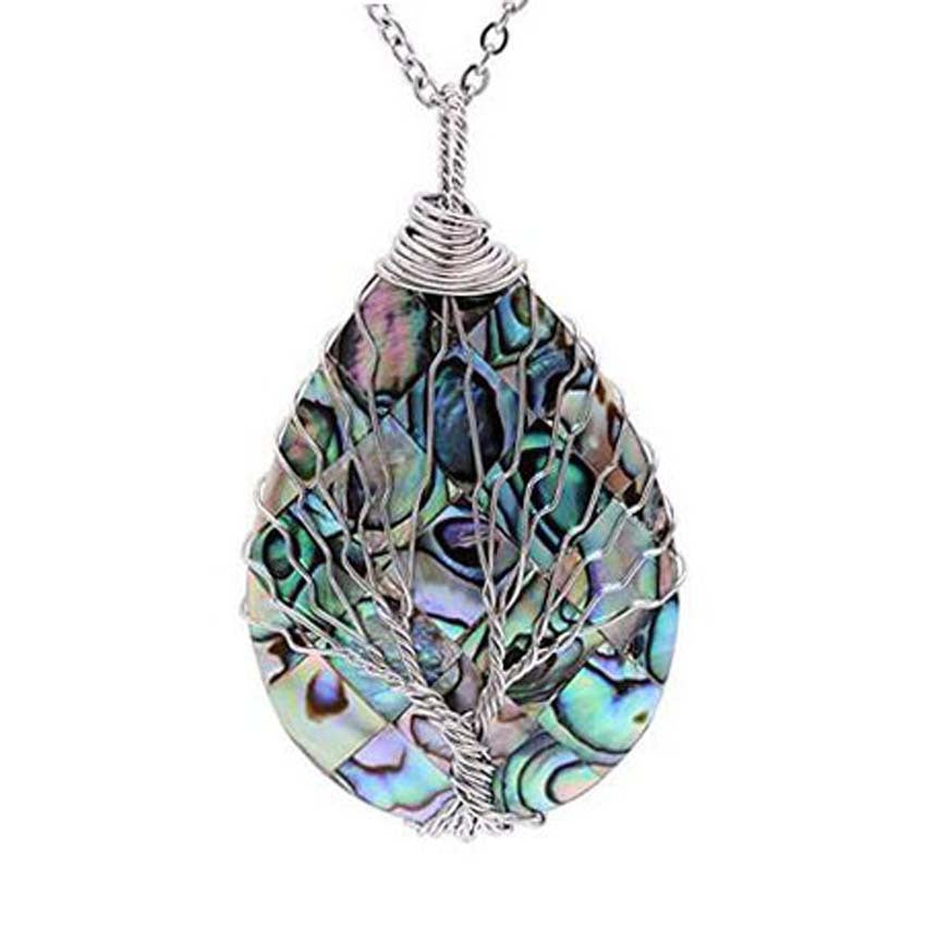 New Natural Abalone Shell Waterdrop Life of Tree Pendant Handmade Weaving Winding Splicing Creative Pendants