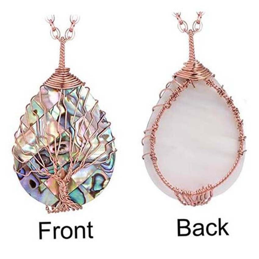 New Natural Abalone Shell Waterdrop Life of Tree Pendant Handmade Weaving Winding Splicing Creative Pendants