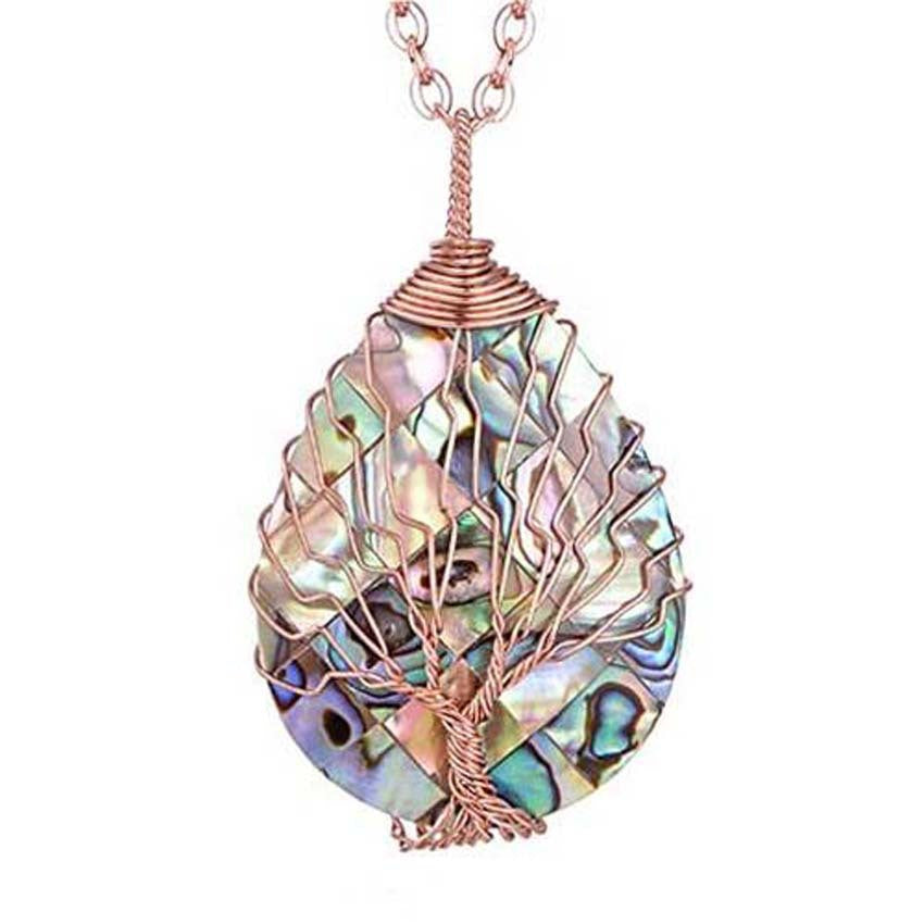 New Natural Abalone Shell Waterdrop Life of Tree Pendant Handmade Weaving Winding Splicing Creative Pendants