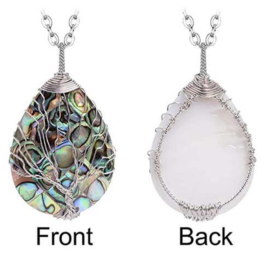 New Natural Abalone Shell Waterdrop Life of Tree Pendant Handmade Weaving Winding Splicing Creative Pendants