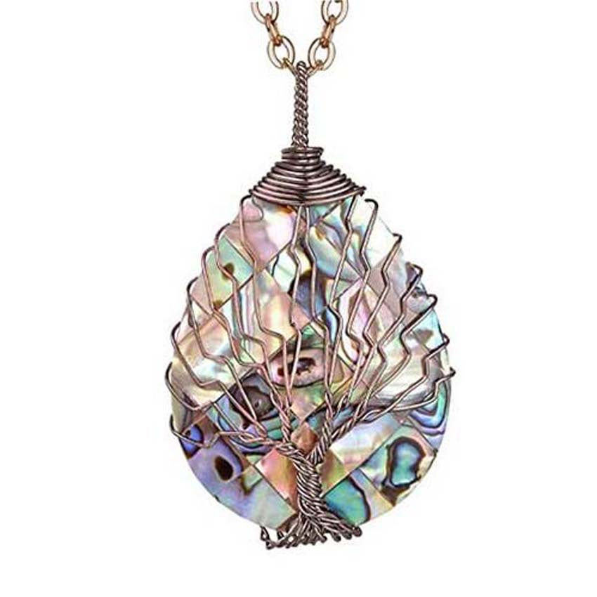 New Natural Abalone Shell Waterdrop Life of Tree Pendant Handmade Weaving Winding Splicing Creative Pendants