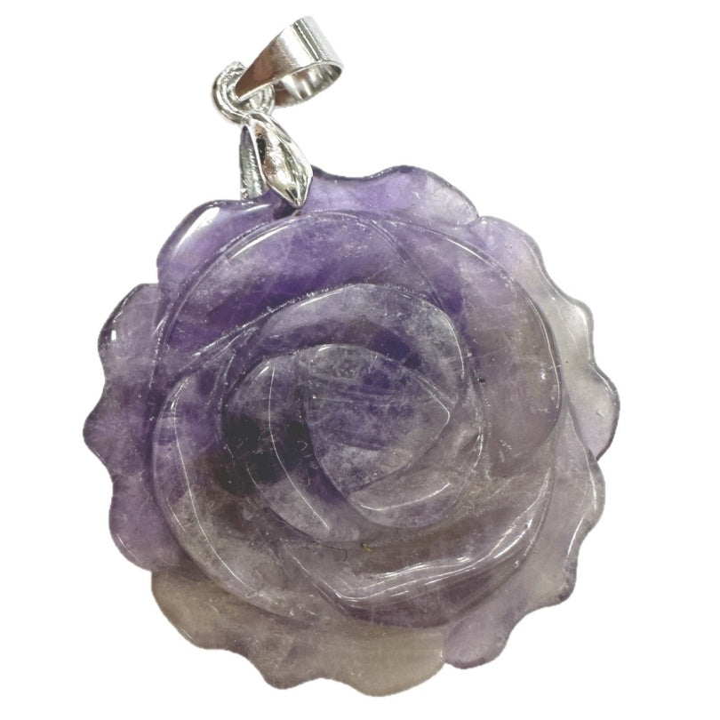 A3_Natural Stone Amethyst Green Aventurine 35MM Rose Flower Pendant For Women Necklace Lady Jewelry