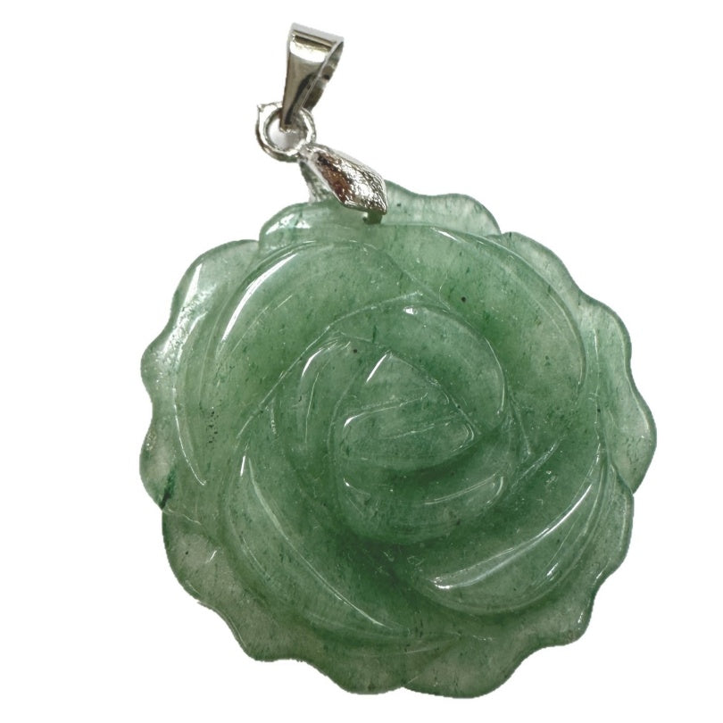 A3_Natural Stone Amethyst Green Aventurine 35MM Rose Flower Pendant For Women Necklace Lady Jewelry