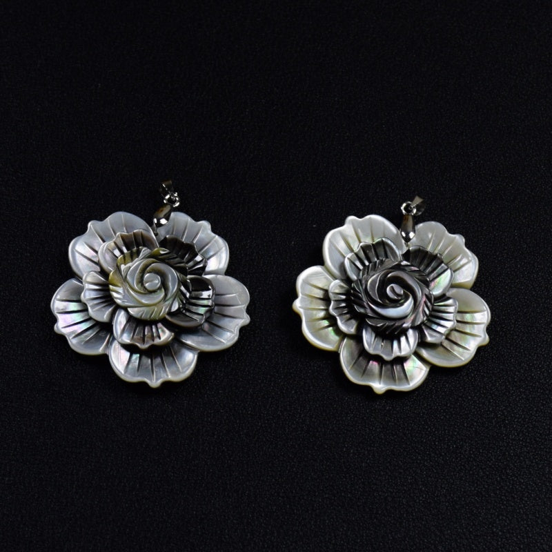 1pc Flower Black Gray Shell Pendant For Women Neckalce Fashion Lady Jewelry