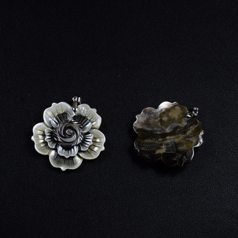 1pc Flower Black Gray Shell Pendant For Women Neckalce Fashion Lady Jewelry