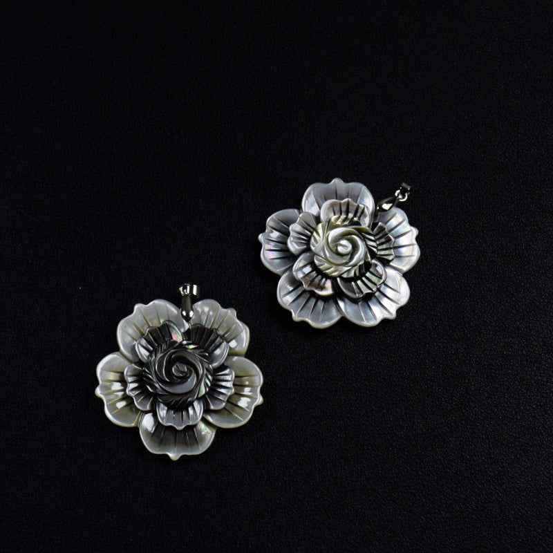 1pc Flower Black Gray Shell Pendant For Women Neckalce Fashion Lady Jewelry