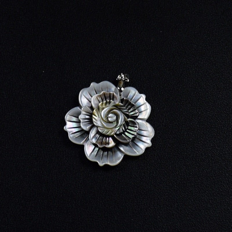 1pc Flower Black Gray Shell Pendant For Women Neckalce Fashion Lady Jewelry
