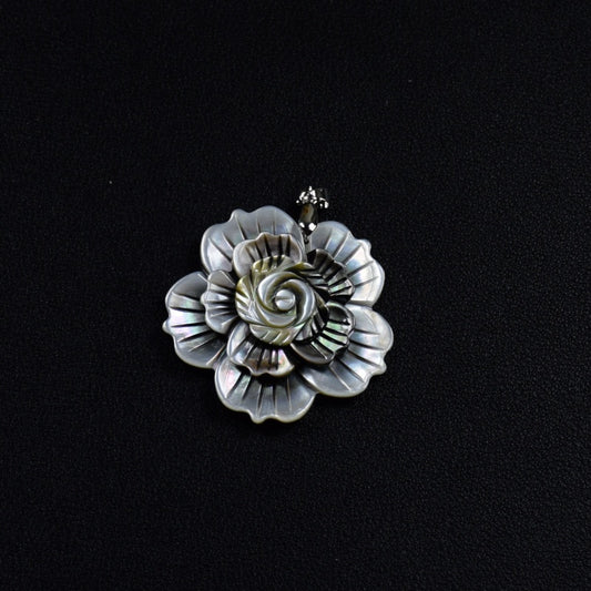 1pc Flower Black Gray Shell Pendant For Women Neckalce Fashion Lady Jewelry